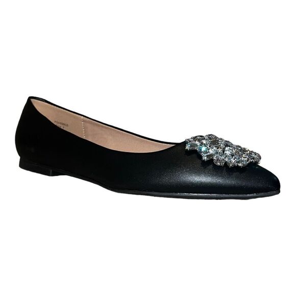Journee Collection Womens Renzo Jeweled Flats Faux Leather Pointed Toe Black 7M - Picture 2 of 9